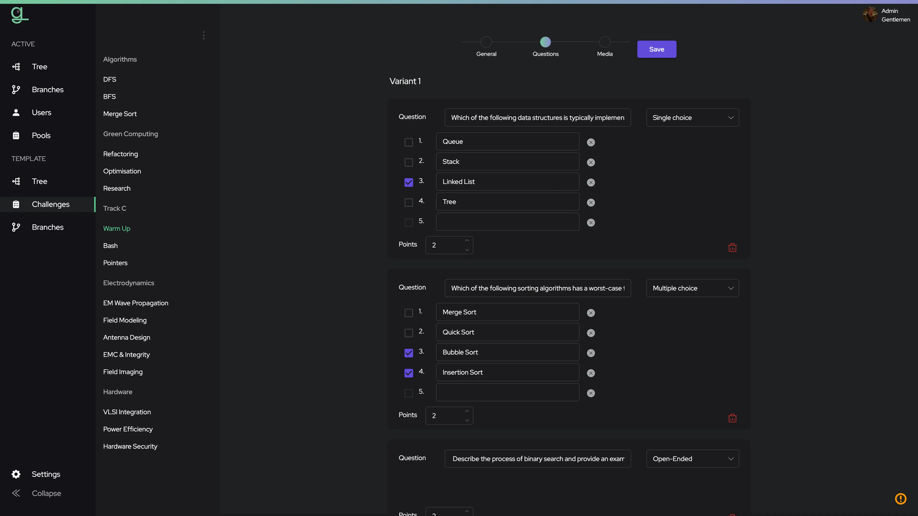 Create challenges stage: Checkpoint Questions